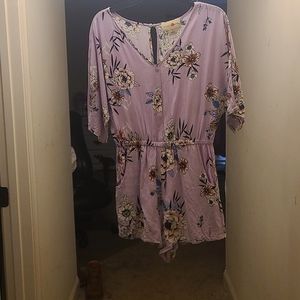 Shorts jumpsuit, pink floral with pockets